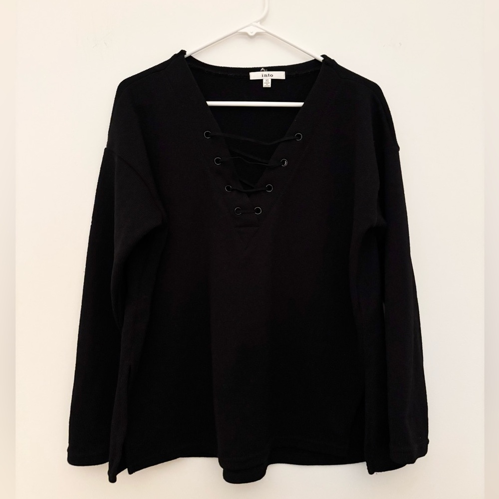Black Lace-Up Long Sleeve Top